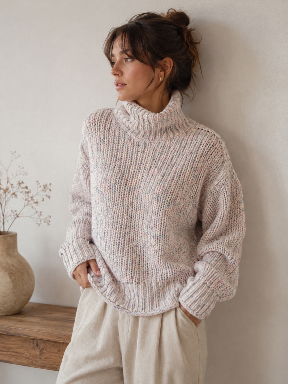 POL Cozy Multicolor Speckled Turtleneck Sweater Women's Size S Cozy Fall Chic